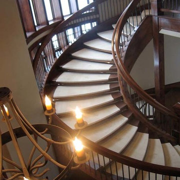 Wood Railing with Wrought Iron Balusters