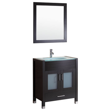 Style 3, 30"W Black Vanity Sink Base Cabinet, Mirror, LV3-30B