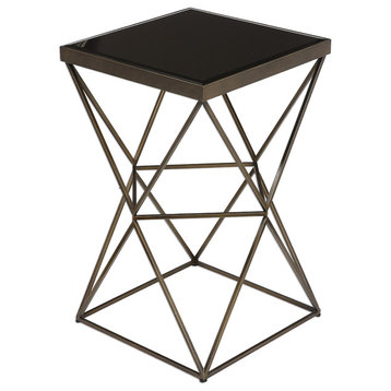 Geometric Modern Cage Frame End Table, Square Bronze Black Contemporary Simple