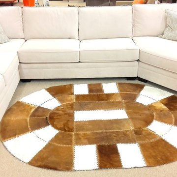 Designer Luxury Patchwork Rug / Oval - 5'2" x 7'1" / Hand Stitched in Europe
