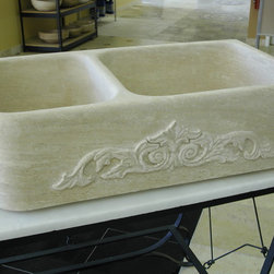Medium Travertine Double Bowl Kitchen sinks - Kitchen Sinks