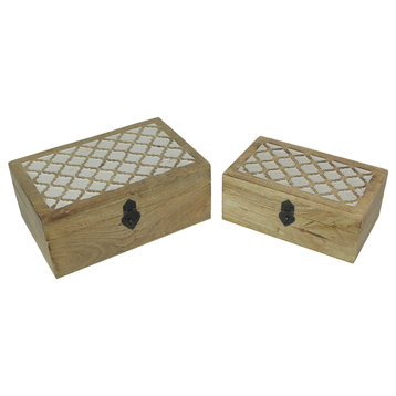 Set of 2 Hand Carved Marrakech Design Trinket Boxes Bohemian Decor
