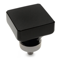Cosmas - Square Cabinet Knob, Satin Nickel and Black Glass - Cabinet And Drawer Knobs