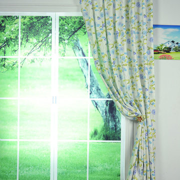 Daisy Chain Tab Top Printed Cotton Curtain Carolina Blue Color