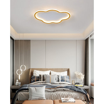 LED Ceiling Light in the Shape of Cloud For Bedroom, Kids Room, Gold, Dia15.7xh2.0", Brightness Dimmable