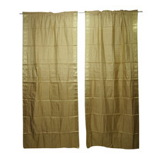 2 Indian Silk Sari Curtains Door Panel Beige Bedroom Dining Hall Decor