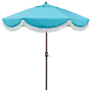 7.5' Surfside Patio Umbrella With Fiberglass Ribs and White Fringe, Aruba