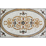 Mozaico - Arabesque Marble Rug Mosaic - Sand, 46" X 31" - The Sand Arabesque marble rug mosaic features a stylish Arabesque botanical theme in golden brown hues and black accents on a pink/ivory background. Use this rectangular area tile rug mosaic to brighten your homes flooring or order it in a large size for a complete mosaic floor tile.