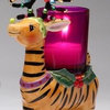 5.75 Inch Tiger Print Reindeer with Pink Glass Votive Candle Holder