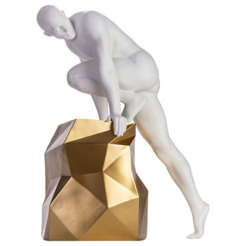 Sensuality Man Resin Handmade Sculpture, White and Gold