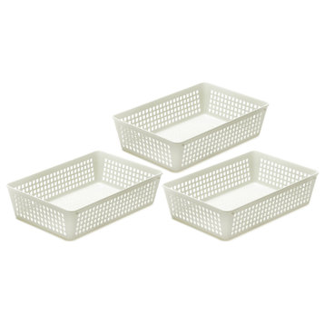 Plastic Storage Baskets for Office Drawer/Desk, Set of 3, White