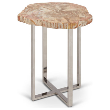 Relique Eliza End Table, Polished Stainless Steel Base, Natural Light Top
