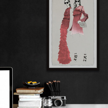 "Red Ruffled Dress" Framed Painting Print