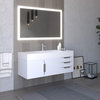 Amazon 48" Wall Mounted Bathroom Vanity Set, White, White Top, Brushed Nickel
