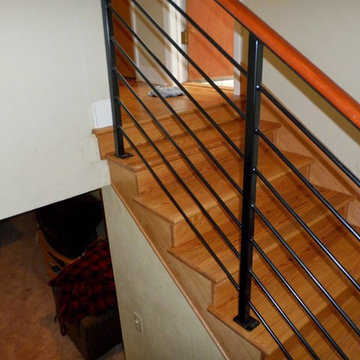 Red Oak Stair Case with Metal Railing