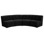 Meridian Furniture - Limitless Velvet Upholstered 4-Piece Modular Sectional, Black - Invest in your home's comfort with this Limitless 4 Piece Sectional. This modular unit offers tons of flexibility in the number of ways that you can put each piece in the Limitless collection together to get the ideal customized look. Upholstered in black velvet, this beautiful piece is soft and cool to the touch, so you can feel comfortable from every angle. Button and channel tufting add to this unit's upscale look and contemporary charm.