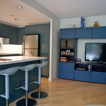 L-shaped 8'x5' IKEA kitchen with 6' peninsula. KALLARP IKEA finish.
