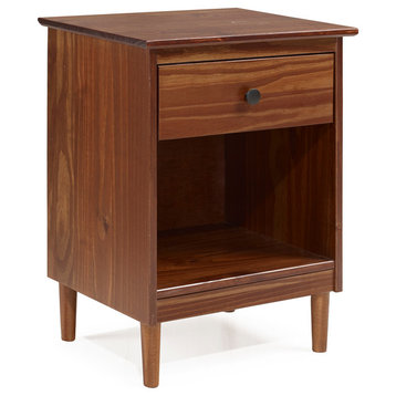 Classic Midcentury Modern 1-Drawer Solid Wood Nightstand Side Table, Walnut