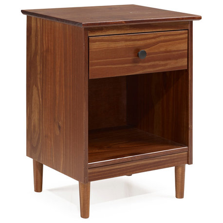 Classic Midcentury Modern 1-Drawer Solid Wood Nightstand Side Table, Walnut