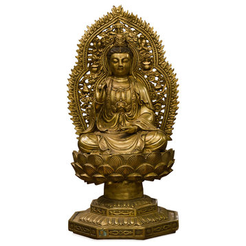 Bronze Guanyin Asian Statue with Willow Branch