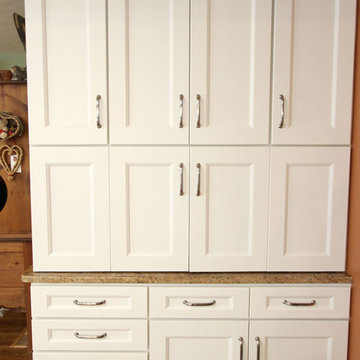 White Refaced Kitchen Cabinets with New Hardware, Coffee Bar
