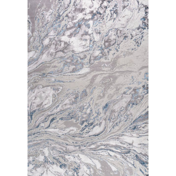 Swirl Marbled Abstract Area Rug, Gray/Blue, 5 X 8