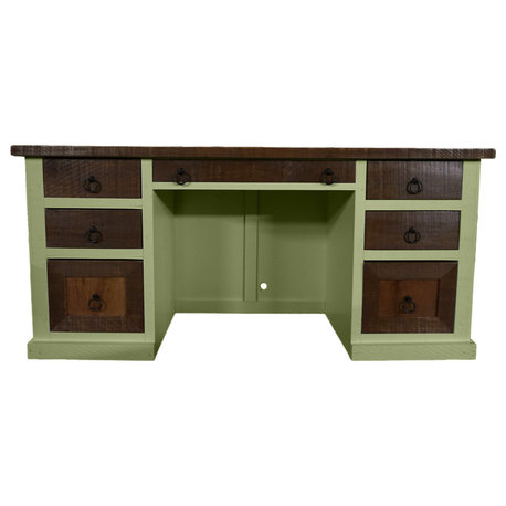 Rustic Solid Wood Executive Desk, Summer Sage