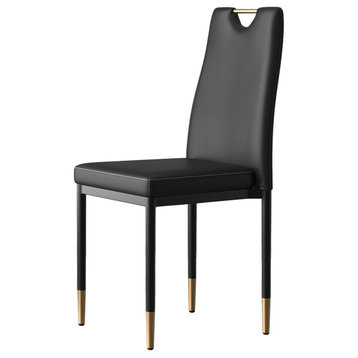 Modern Upholstered Dining Chair (Set of 2) with Carbon Steel Legs, Black