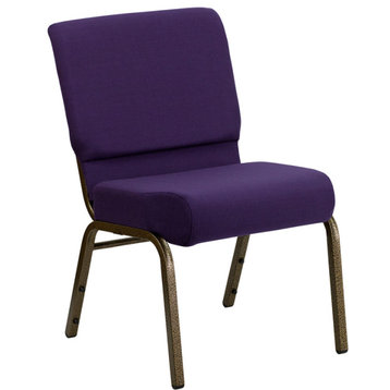 HERCULES 21''W Stacking Church Chair in Royal Purple Fabric - Gold Vein Frame