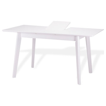 Extendable Rectangular Dining Room Table Modern Solid Wood, White