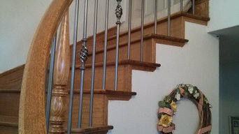 Union City Curved Handrails & Wood Treads w/ Round Iron Balusters
