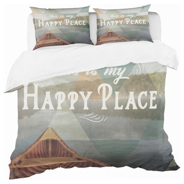 Lake House Happy Quote Cottage Duvet Cover Set, Full/Queen