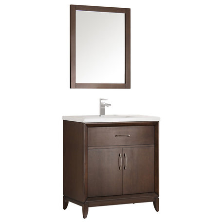 Cambridge 30" Antique Coffee Traditional Bathroom Vanity With Mirror, FFT1030BN