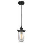 Innovations Lighting - 1-Light Dimmable LED Kingsbury 6" Pendant, Matte Black, Clear - The Austere makes quite an impact. Its industrial vintage look transports you back in time while still offering a crisp contemporary feel. This sultry collection has a 180 degree adjustable swivel that allows for more depth of lighting when needed.