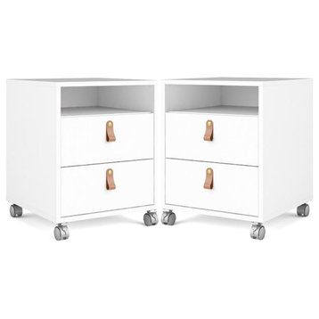 Home Square 2 Piece 2 Drawer 1 Shelf Mobile Cabinet Set in White