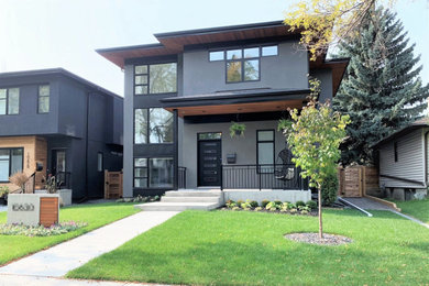 Design ideas for a midcentury exterior in Edmonton.