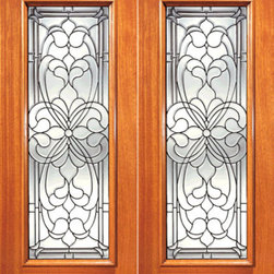 Floral Scrollwork Beveled Glass Exterior Double Door, Full lite - Front Doors