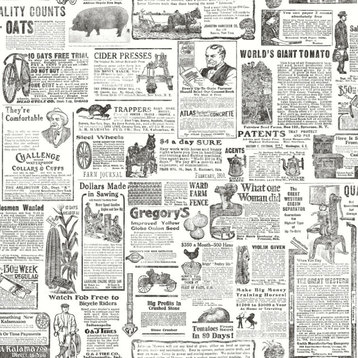Underwood Black Newspaper Wallpaper, Sample
