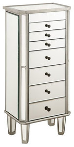 7 Drawer Jewelry Armoire L18"W12"H41" Silver Clear, Silver/Clear Mirror