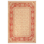 Bareens Designer Rugs - Bohemien Ziegler Maris Beige Red Hand-Knotted Wool Rug - 8'2'' x 9'5'' - Enhance the ambiance of your home with this magnificent Persian-influenced Turkish hand-knotted rug made by skilled artisans capable of creating the most exceptional vegetable dyes and hand-spun wool. This exquisite handmade rug is a one-of-a-kind Peshawar Kafkaz, otherwise identified as Chobi, Chobi Peshawar, Oushak, or Ziegler rug. These handmade rugs are crafted in Pakistan utilizing superior-quality wool imported from Australia, New Zealand, and Korea in two types of weaves: the Persian weave and the Mori weave. This rug is meticulously crafted by hand using the finest natural vegetable dyes extracted from local plants. The artisans use a blend of hand-spun local and fine merino wool, resulting in a rug with a compelling texture, higher lanolin content, and longer staple. The artisans occasionally incorporate natural or artificial silk into the pile to enhance specific motifs. The finished product is an awe-inspiring execution of flawless design and an understated palette that exudes elegance.