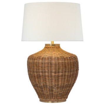 Evie Large Table Lamp in Natural Wicker with Linen Shade
