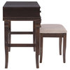Classic Vanity Set, Large Table With Flip Up Mirror & Cushioned Stool, Walnut