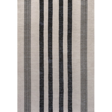 Vichy Geometric Striped Machine-Washable Area Rug, Cream/Black, 5x8