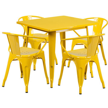 Flash Furniture 5 Piece 31.5" Square Metal Dining Set in Yellow