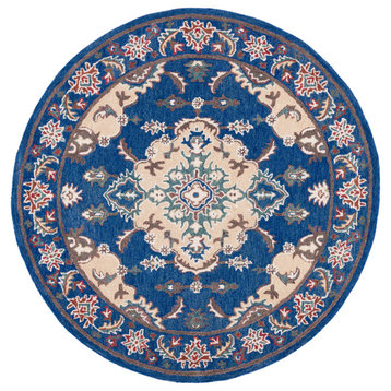 Safavieh Antiquity Collection AT520 Rug, Blue and Ivory, 6'x6'round