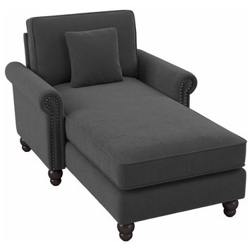 Coventry Chaise with Arms in Charcoal Gray Herringbone Fabric