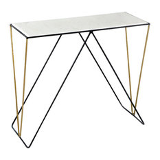 White Marble Console Table With Black and Gold Metal Legs