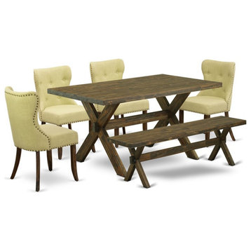 East West Furniture X-Style 6-piece Wood Dinette Set in Jacobean Brown