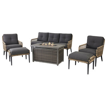 Sedona 6-Piece Fire Pit Set With Sofa, Side Chairs, Ottomans