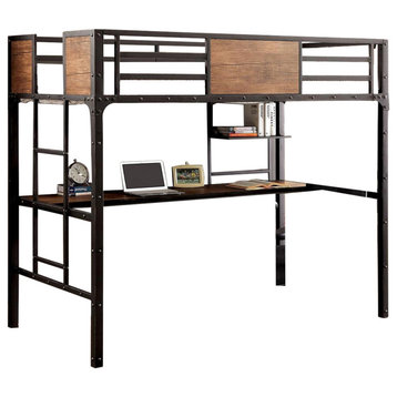 Metal Twin Bed with Workstation, Black